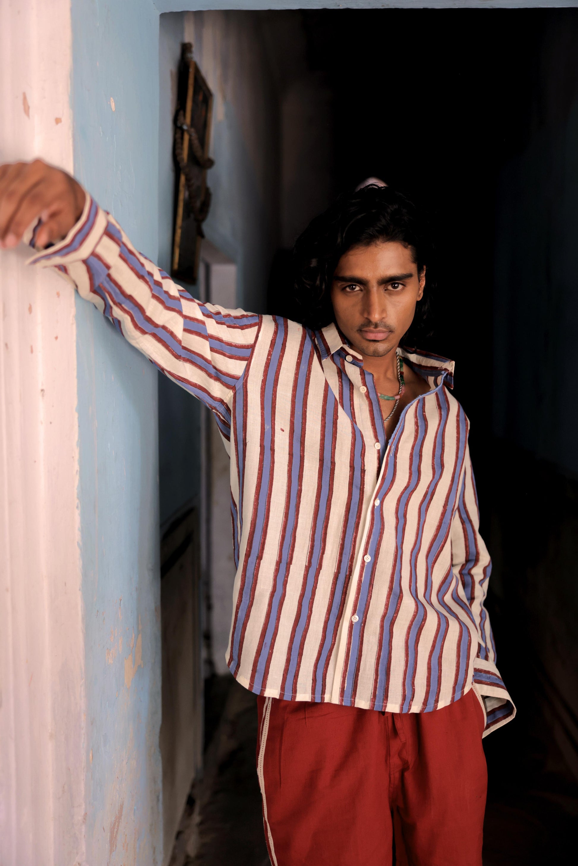 Hand-Blocked Stripe Linen Summer Shirt