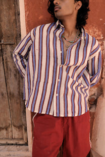 Hand-Blocked Stripe Linen Summer Shirt