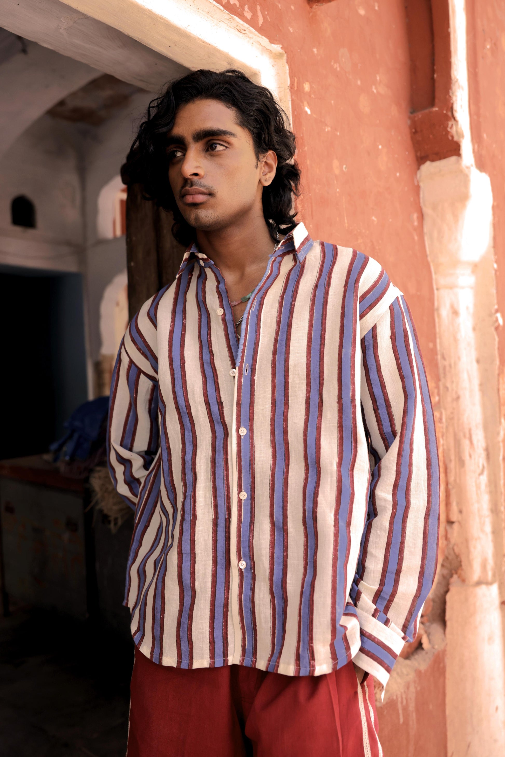 Hand-Blocked Stripe Linen Summer Shirt