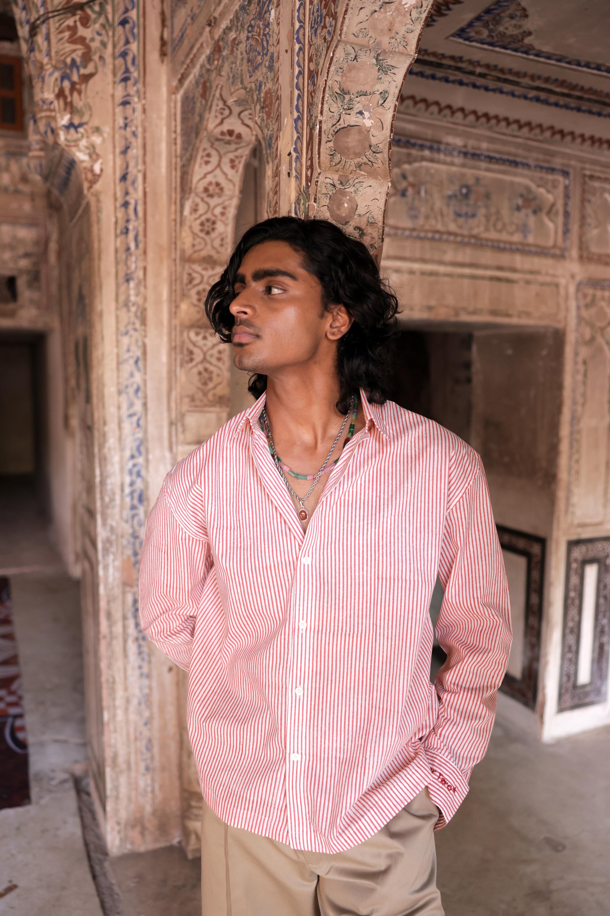 Red Summer Hand-Blocked Stripe Shirt