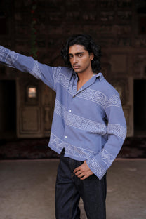 Summer Blue Hand-Blocked Panel Shirt