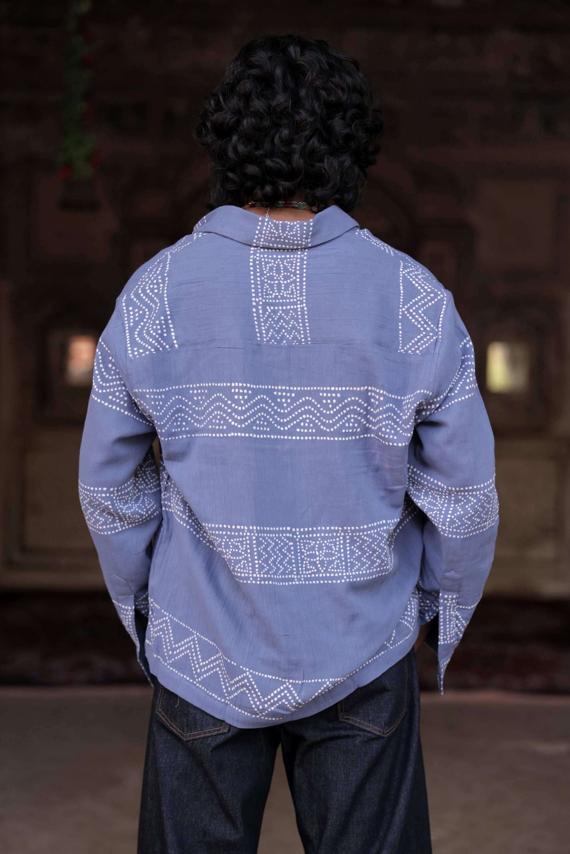 Summer Blue Hand-Blocked Panel Shirt