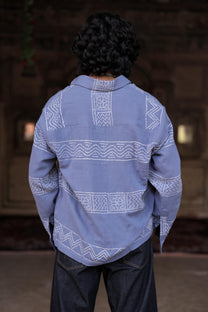 Summer Blue Hand-Blocked Panel Shirt