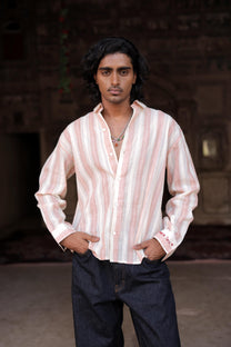 Cream &amp; Pink Hand-Blocked Dobby Shirt