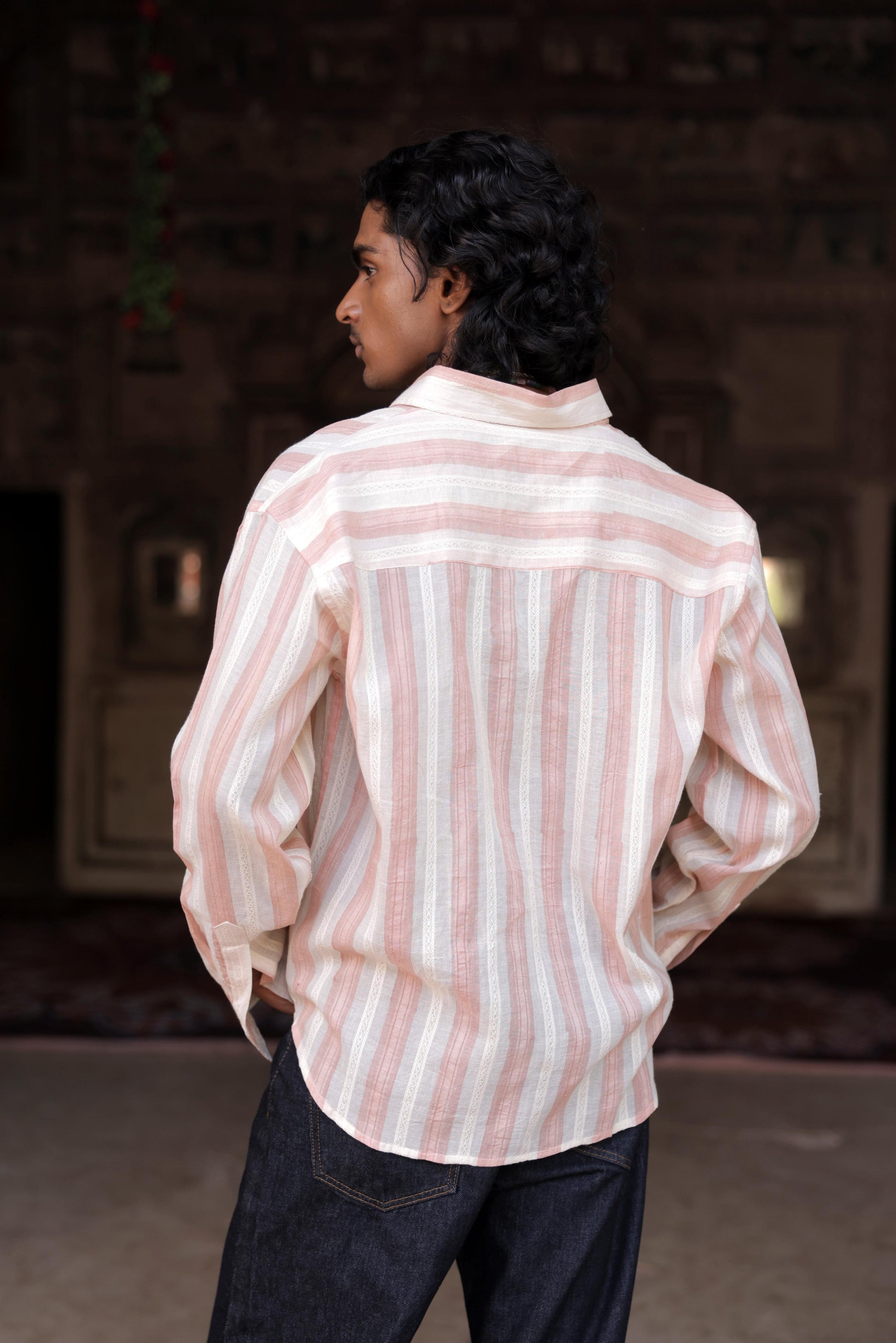 Cream &amp; Pink Hand-Blocked Dobby Shirt