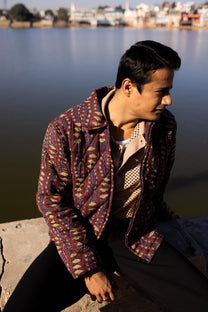 Maroon Sanganer Hand-Blocked Quilt Jacket