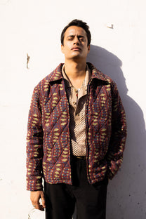 Maroon Sanganer Hand-Blocked Quilt Jacket