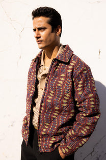 Maroon Sanganer Hand-Blocked Quilt Jacket