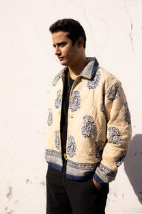 Beige Paisley Hand-Blocked Quilt Jacket