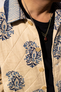 Beige Paisley Hand-Blocked Quilt Jacket