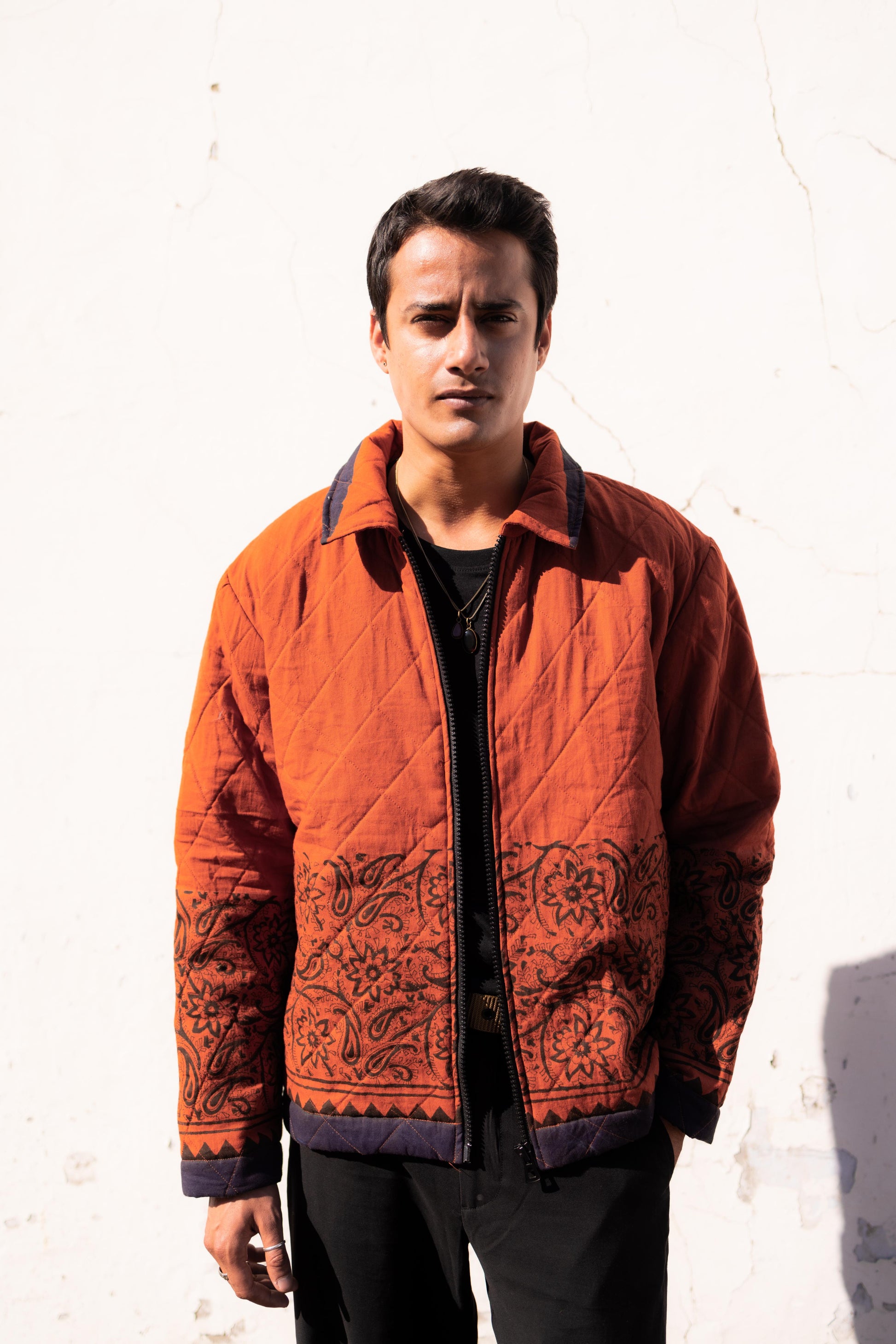 Rust Jaal Hand-Blocked Quilt Jacket