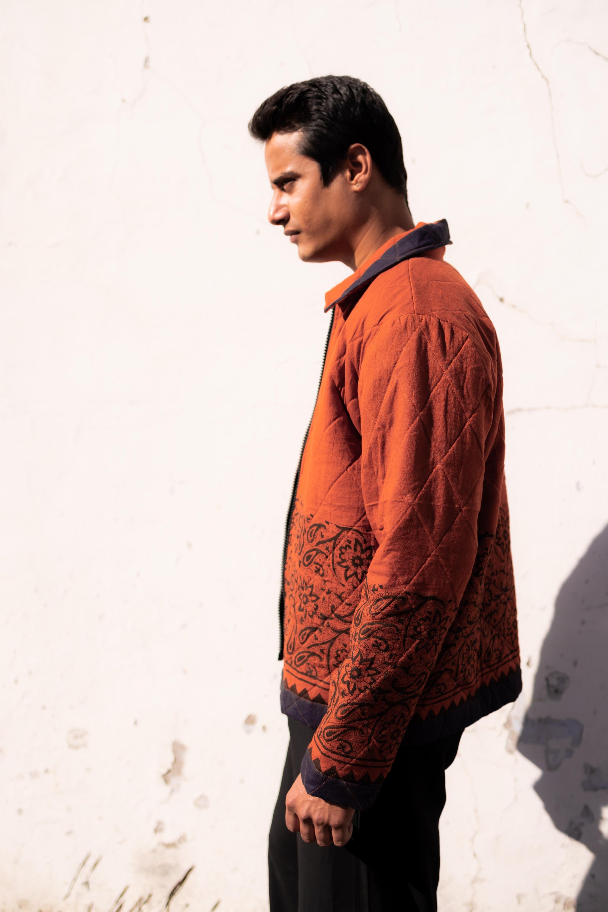 Rust Jaal Hand-Blocked Quilt Jacket