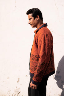 Rust Jaal Hand-Blocked Quilt Jacket