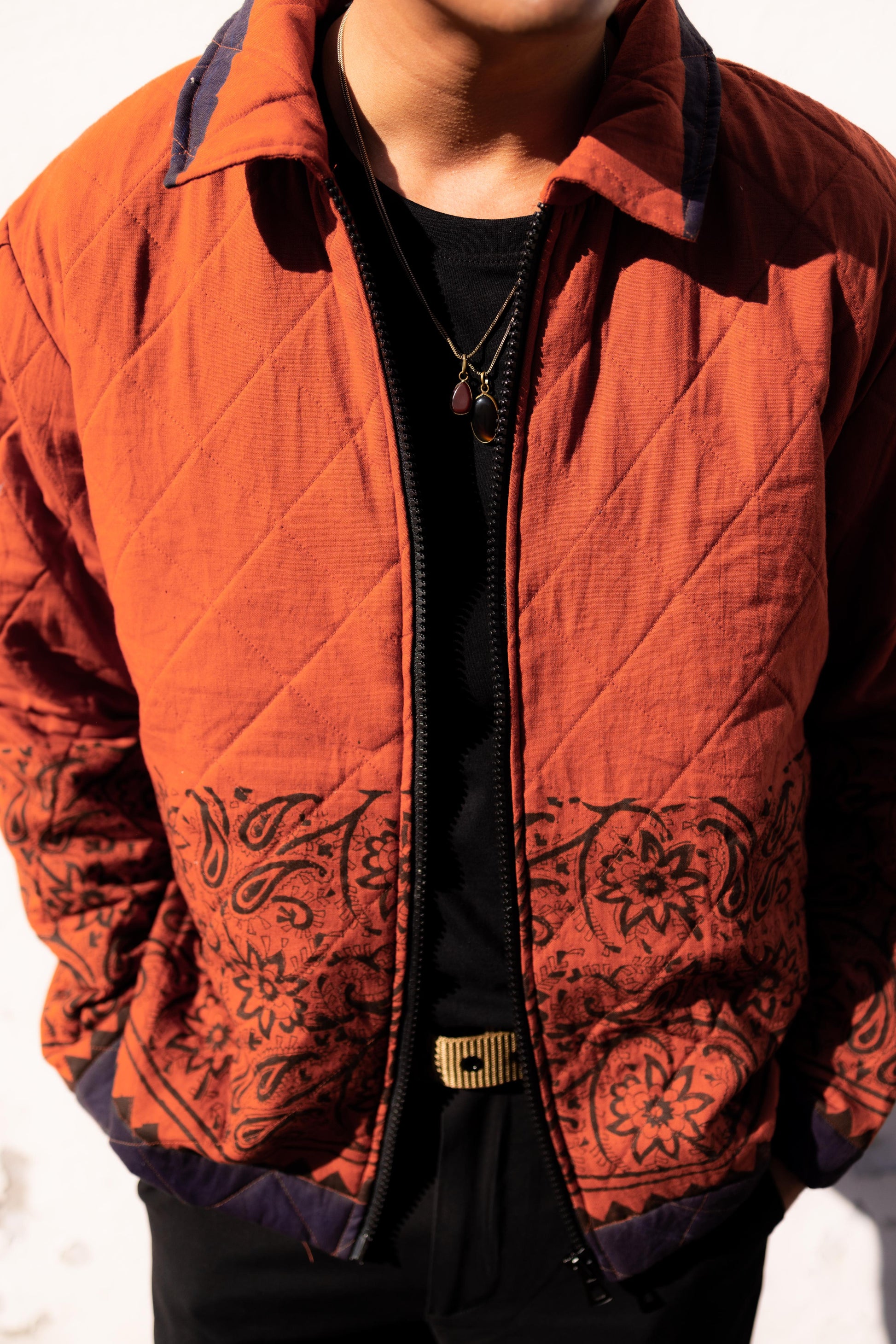 Rust Jaal Hand-Blocked Quilt Jacket