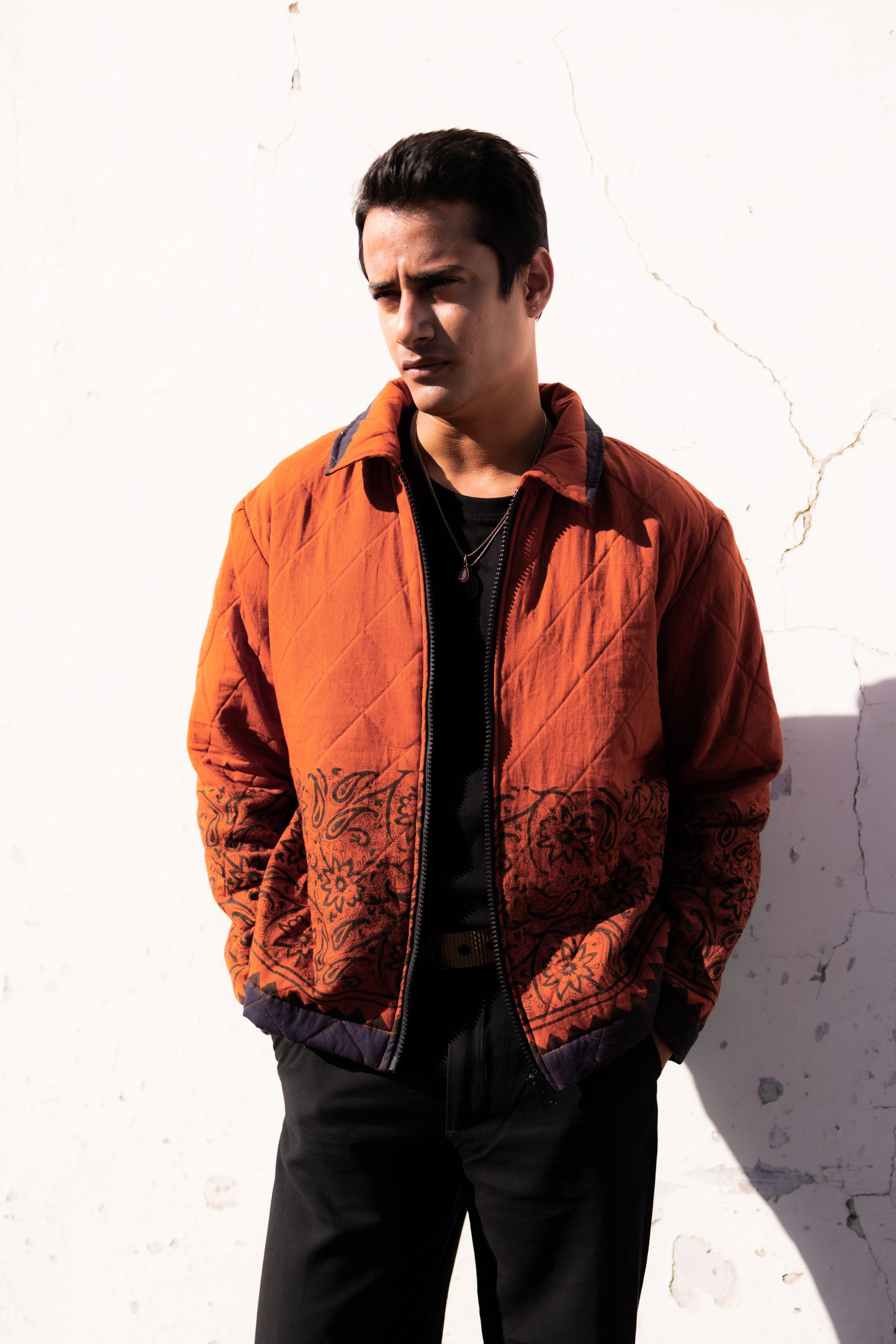 Rust Jaal Hand-Blocked Quilt Jacket