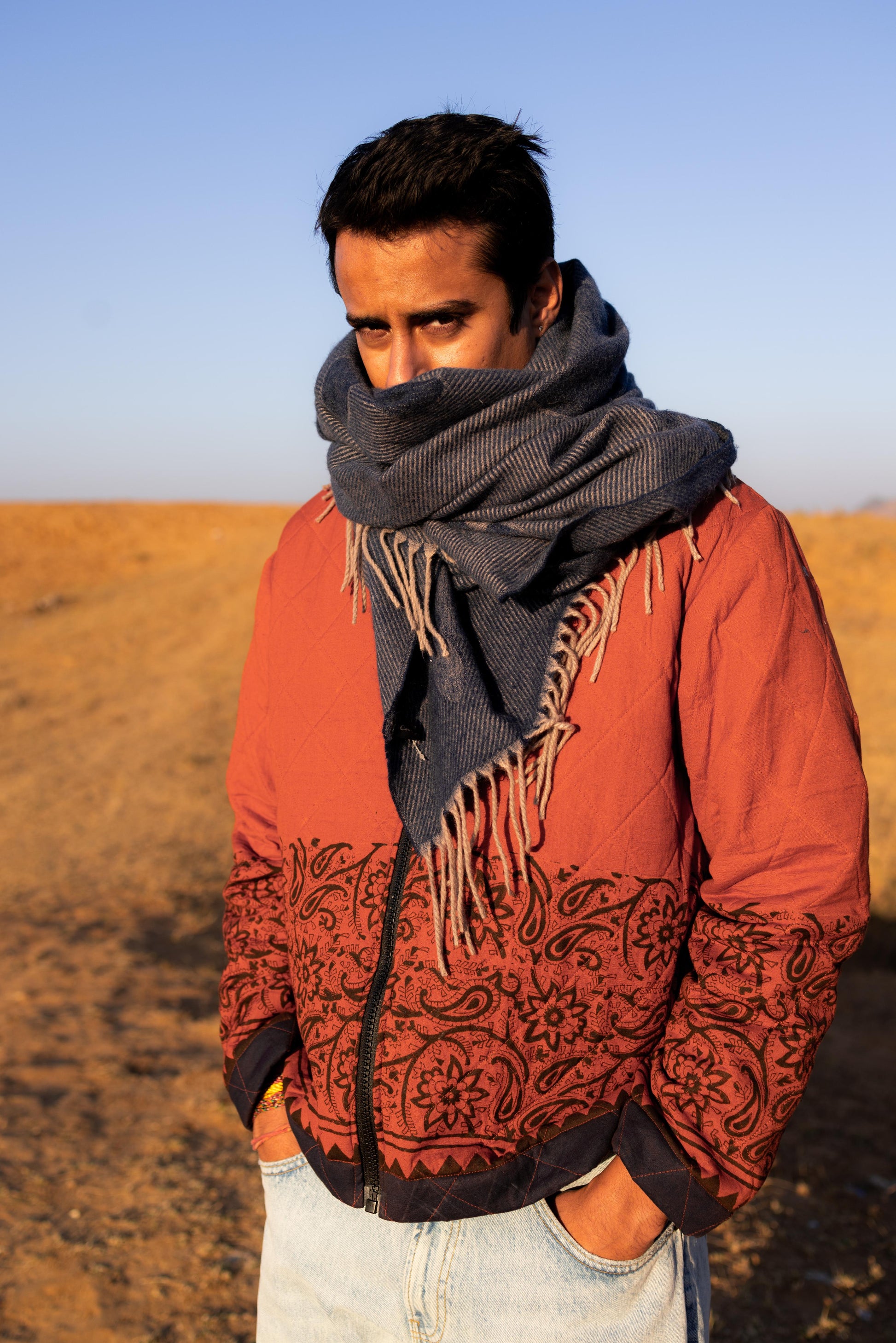 Rust Jaal Hand-Blocked Quilt Jacket