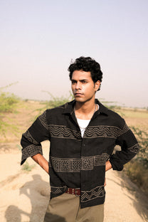 Black Hand-Blocked Panel Shirt