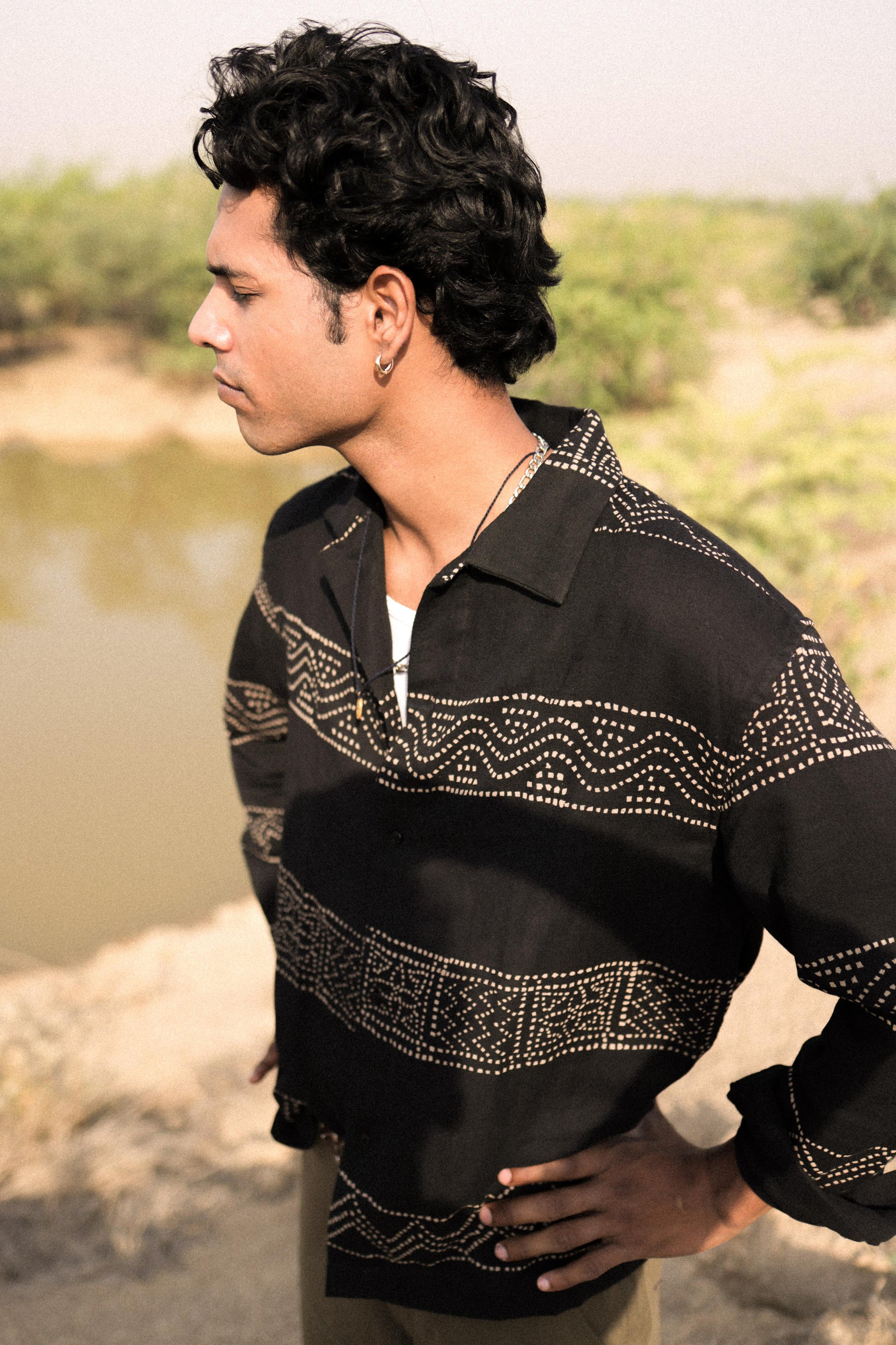 Black Hand-Blocked Panel Shirt