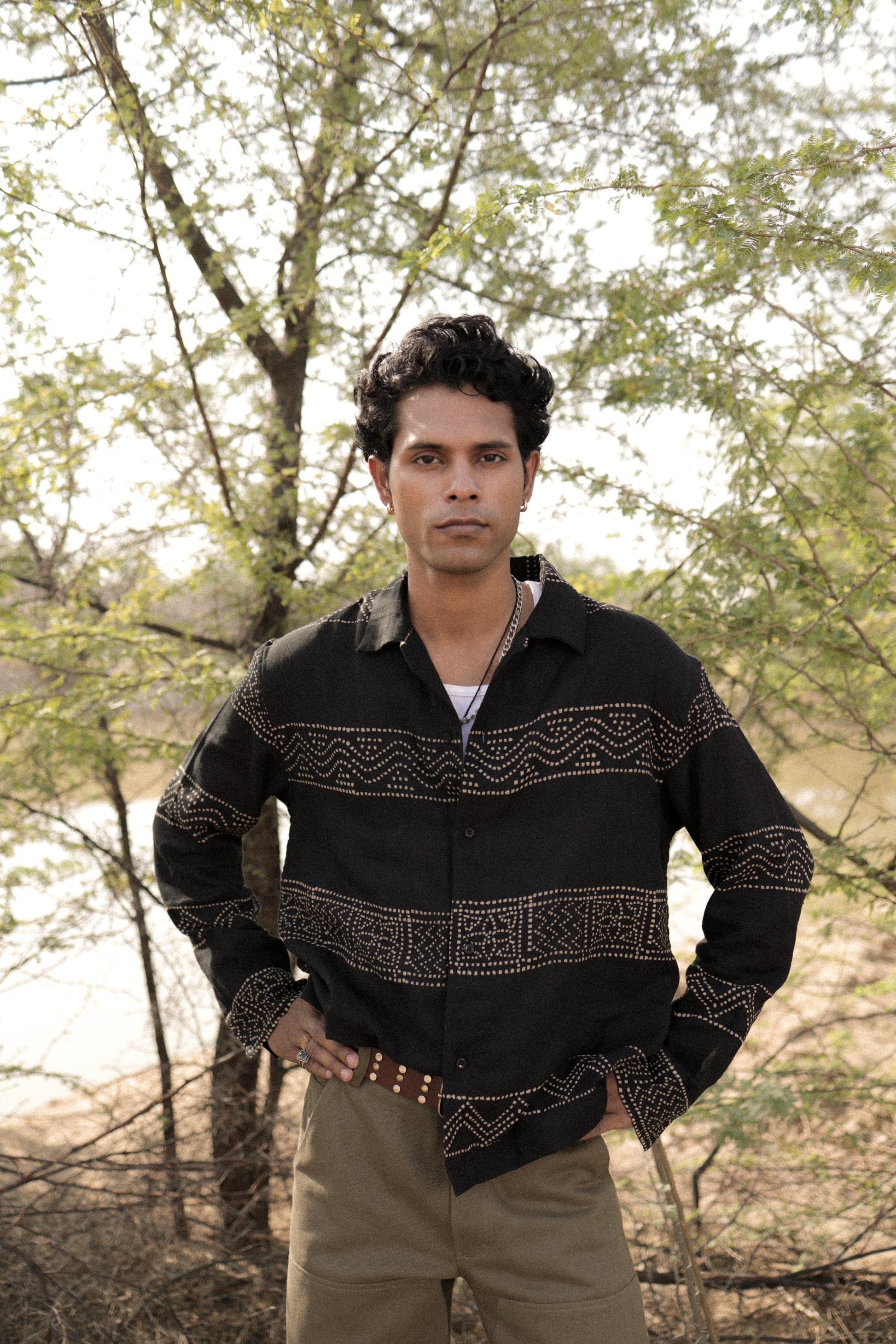 Black Hand-Blocked Panel Shirt