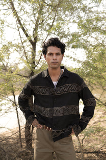 Black Hand-Blocked Panel Shirt