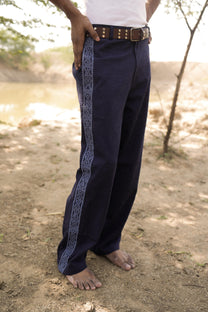 Blue Embroidered Pants