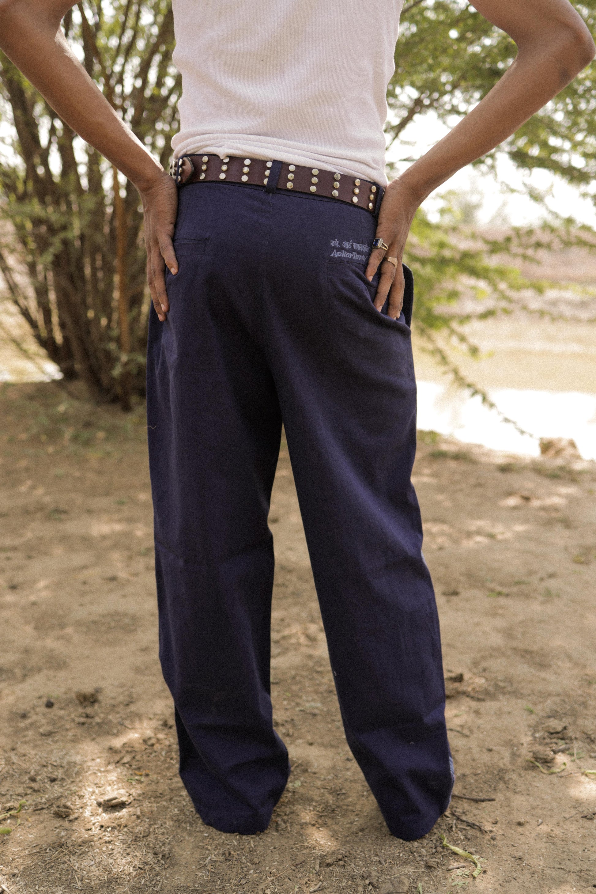 Blue Embroidered Pants