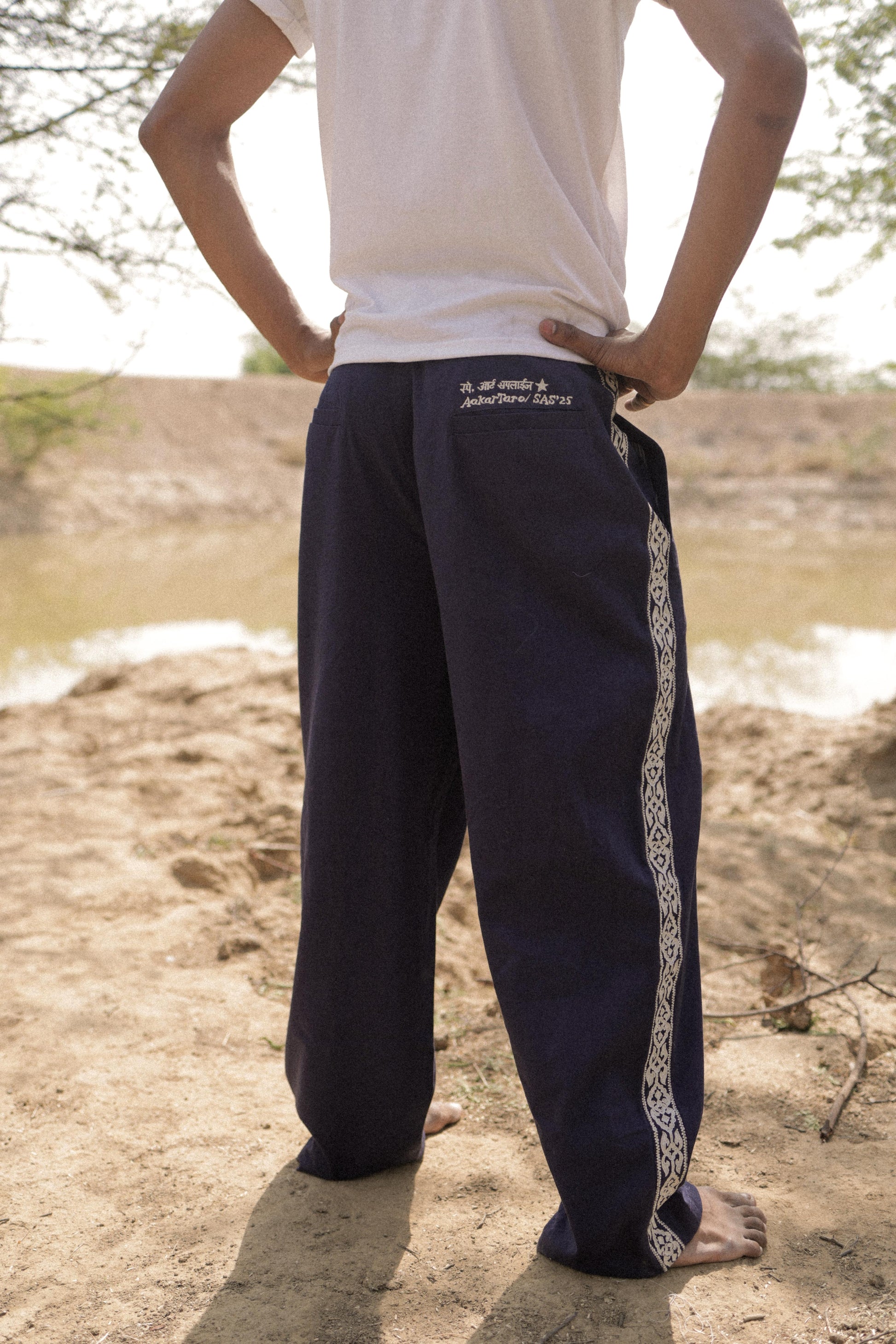 Navy Embroidered Pants
