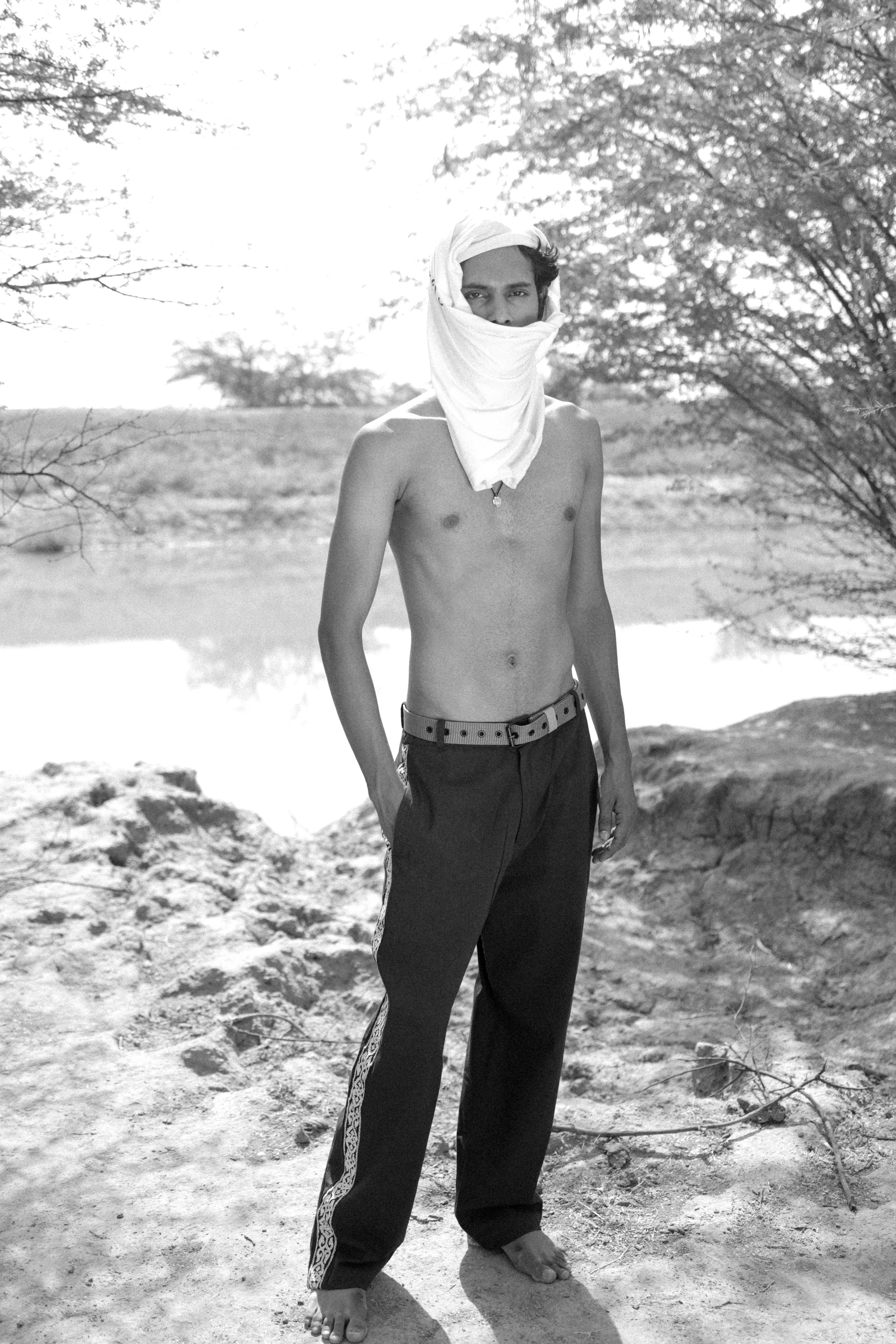 Navy Embroidered Pants