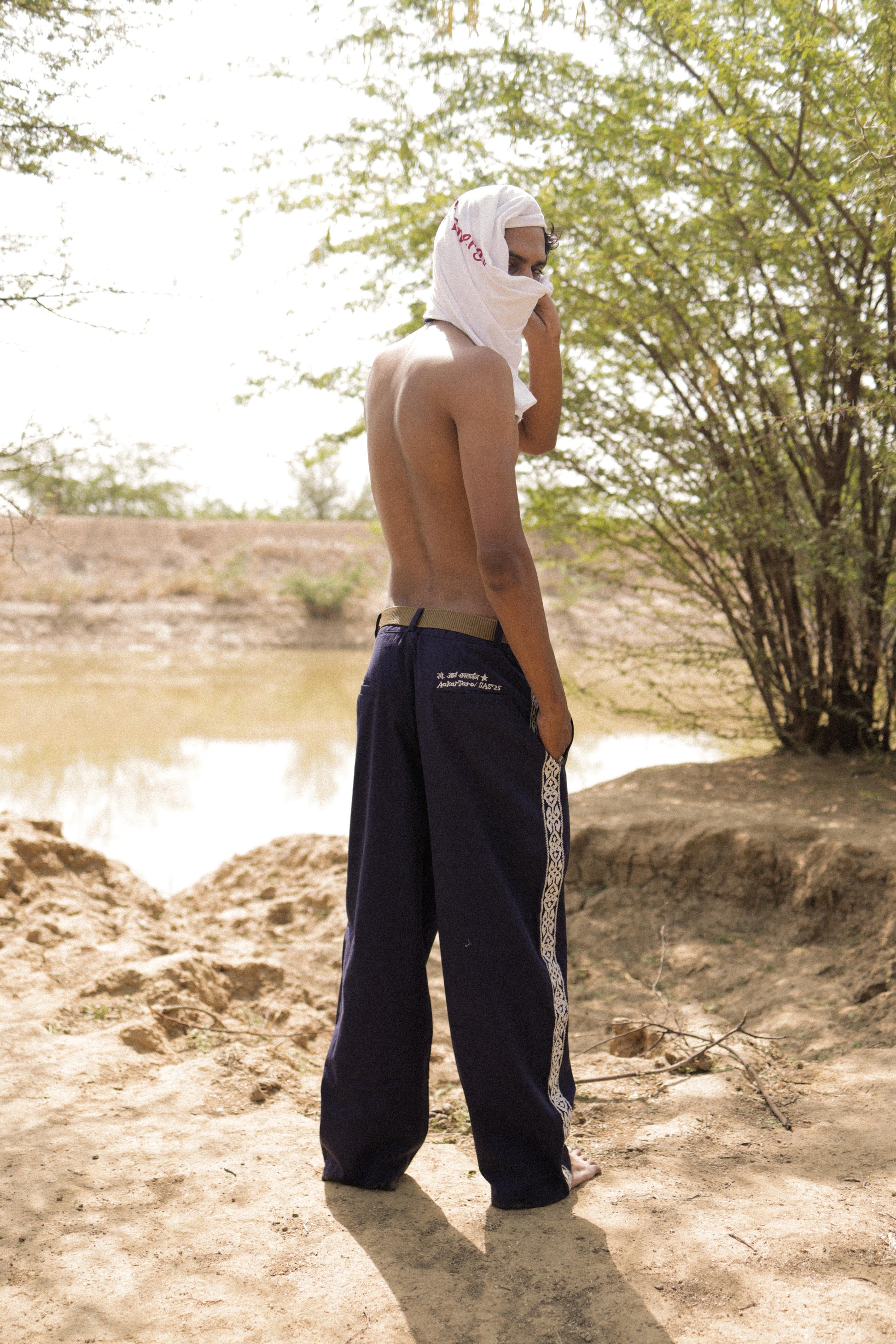 Navy Embroidered Pants