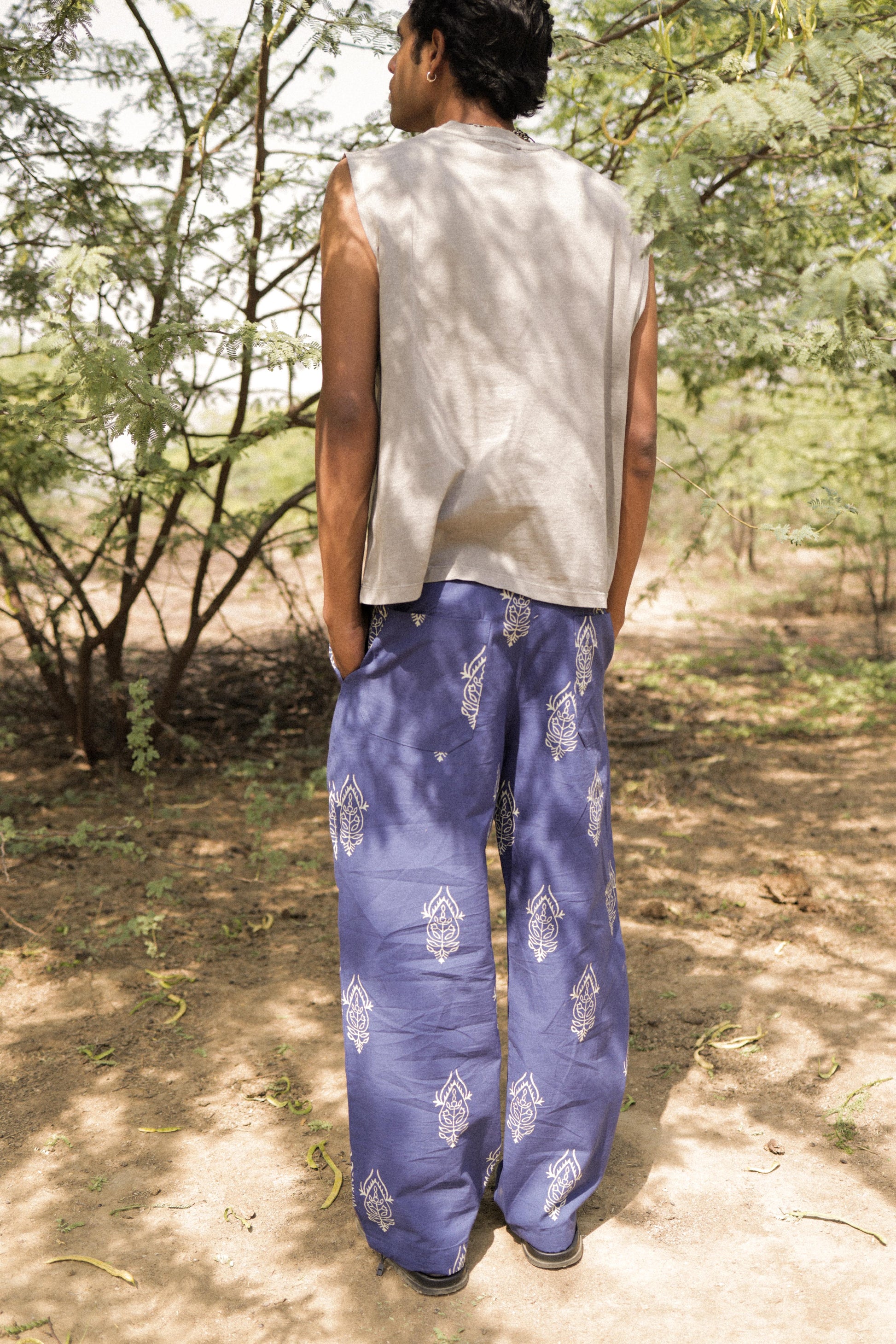 Blue Hand-Blocked Summer Pants