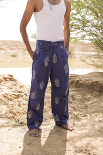 Blue Hand-Blocked Summer Pants