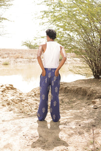 Blue Hand-Blocked Summer Pants