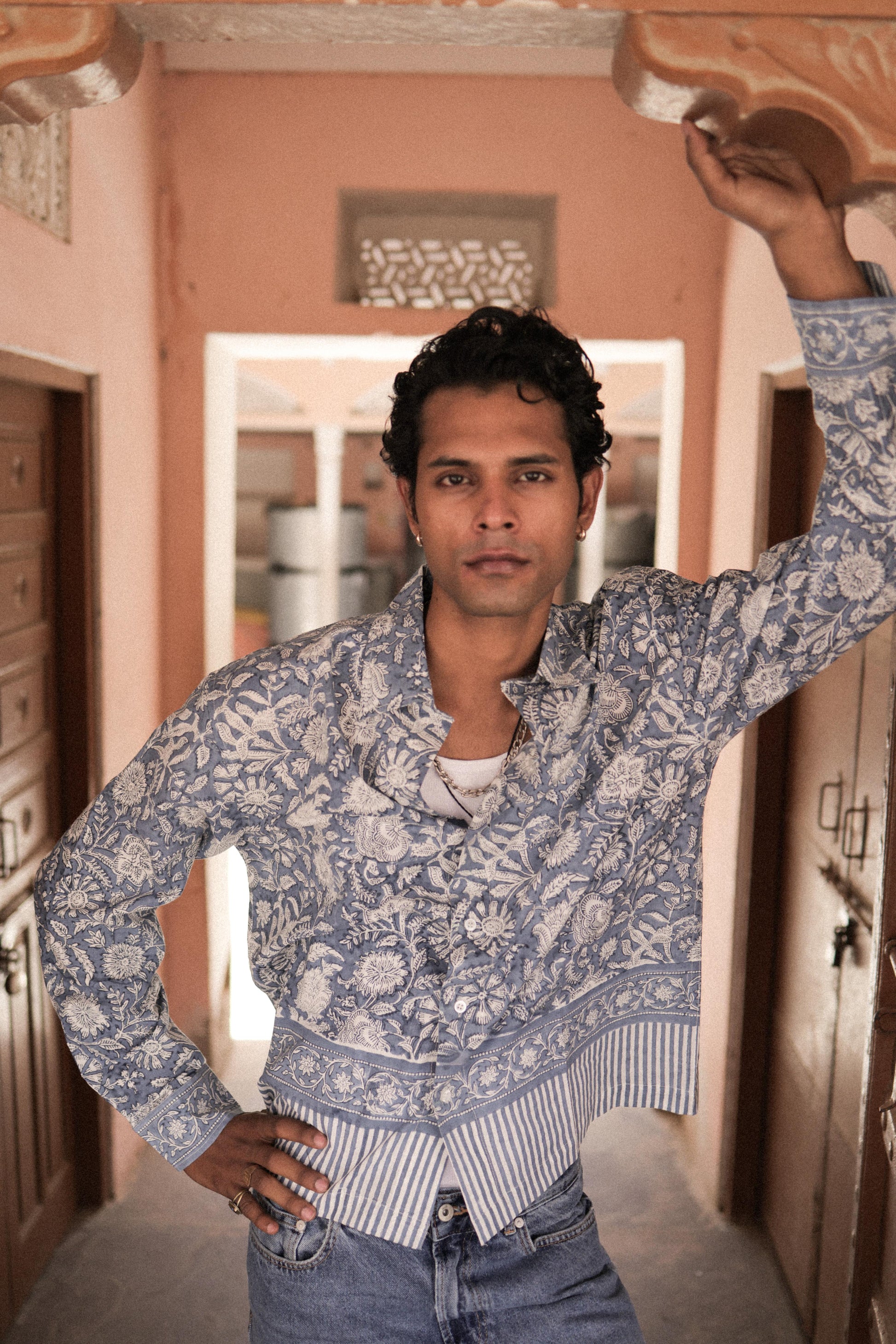 Blue Sanganer Hand-Blocked Shirt