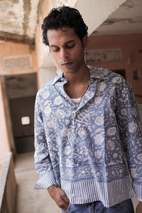 Blue Sanganer Hand-Blocked Shirt