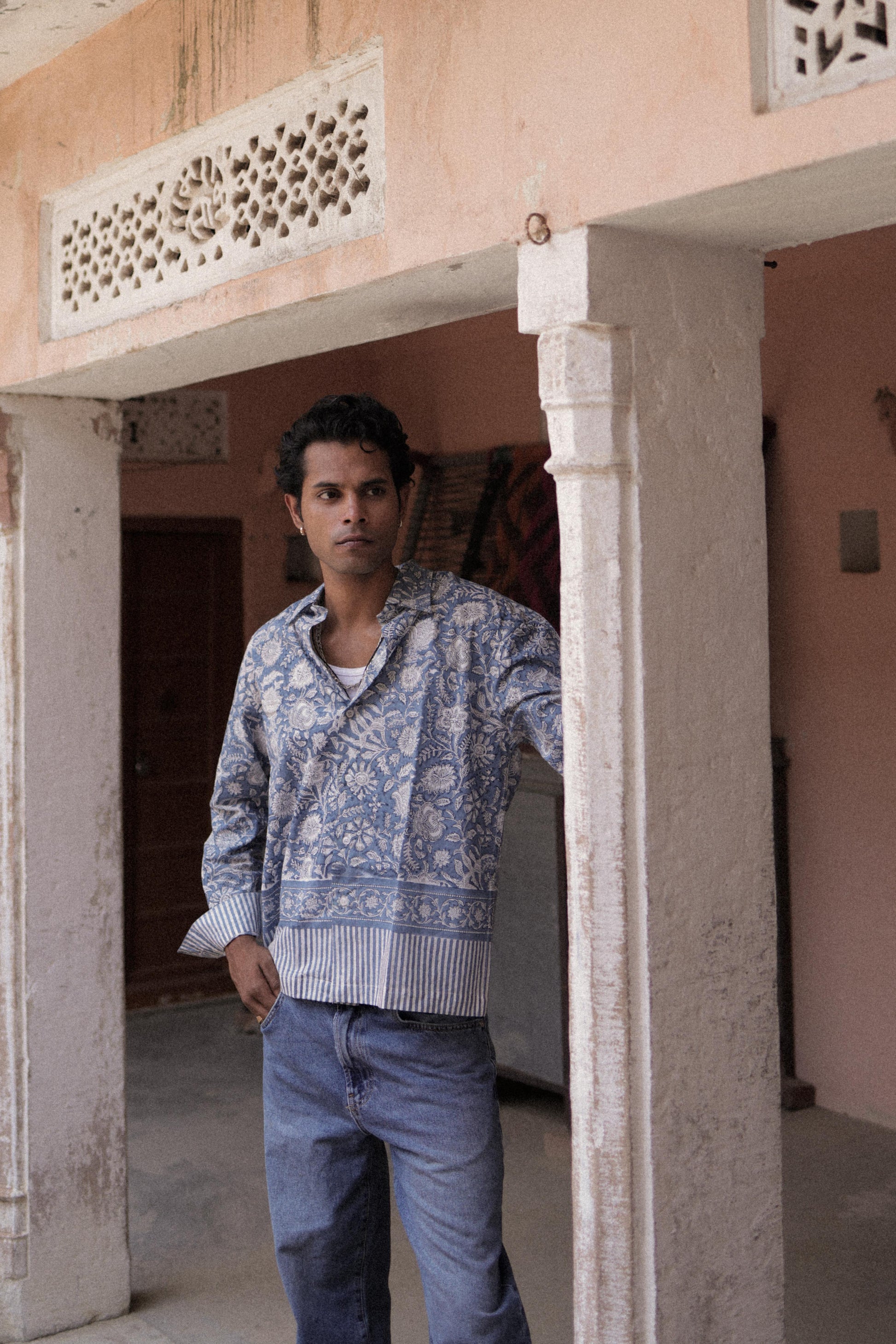 Blue Sanganer Hand-Blocked Shirt