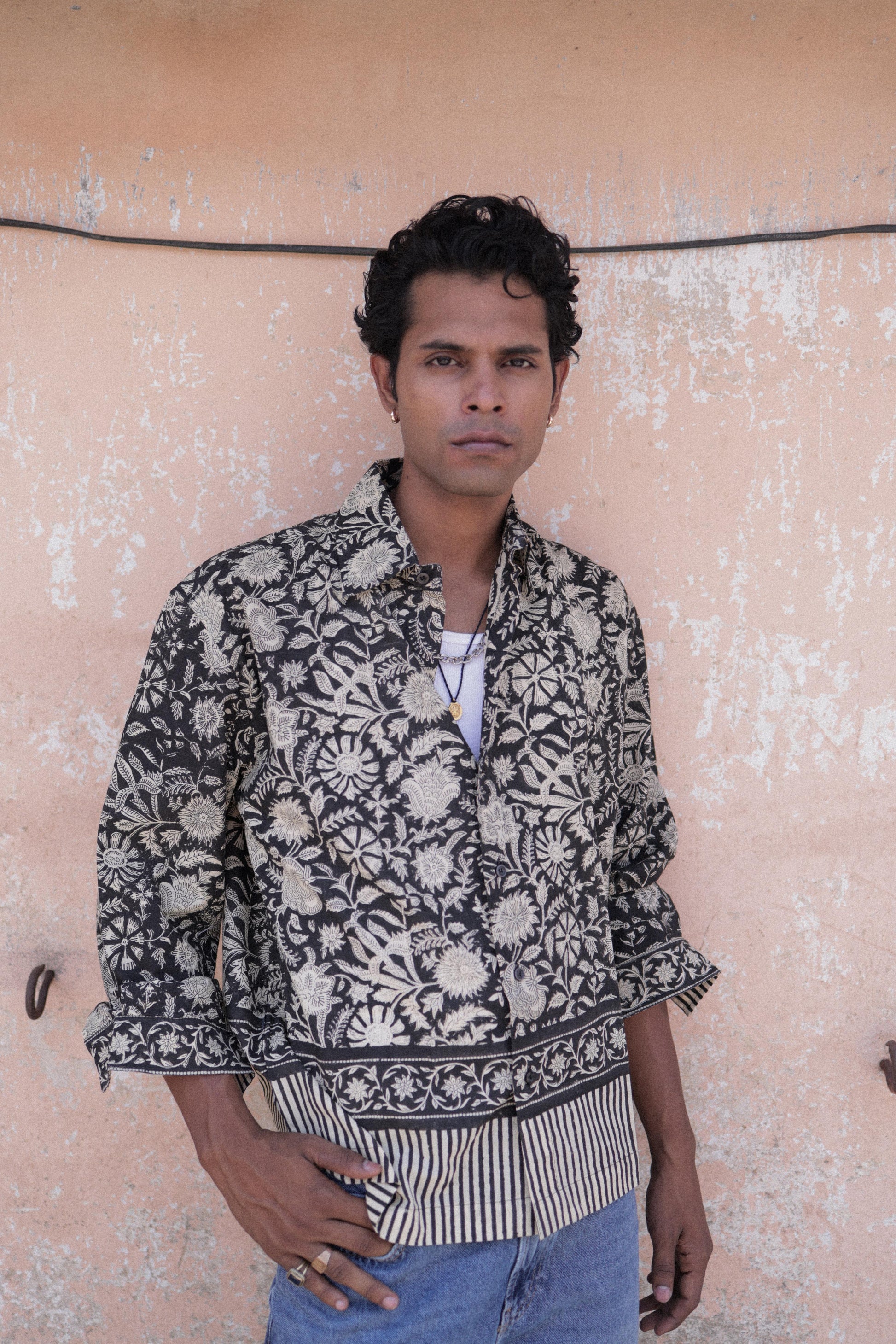 Black Sanganer Hand-Blocked Shirt