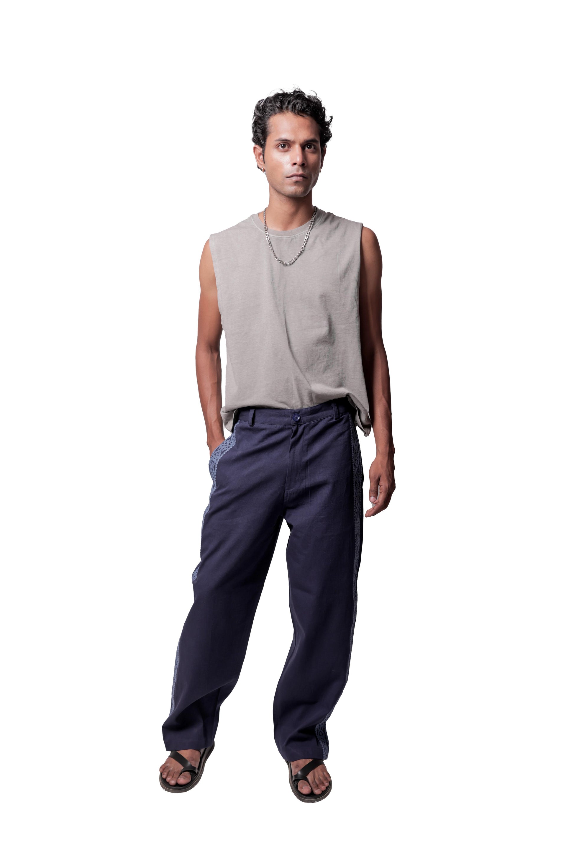 Blue Embroidered Pants