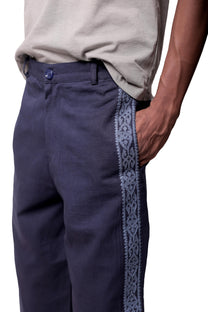 Blue Embroidered Pants