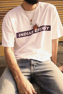 &quot;INDIAN ENERGY&quot; White Half Sleeve Teeshirt