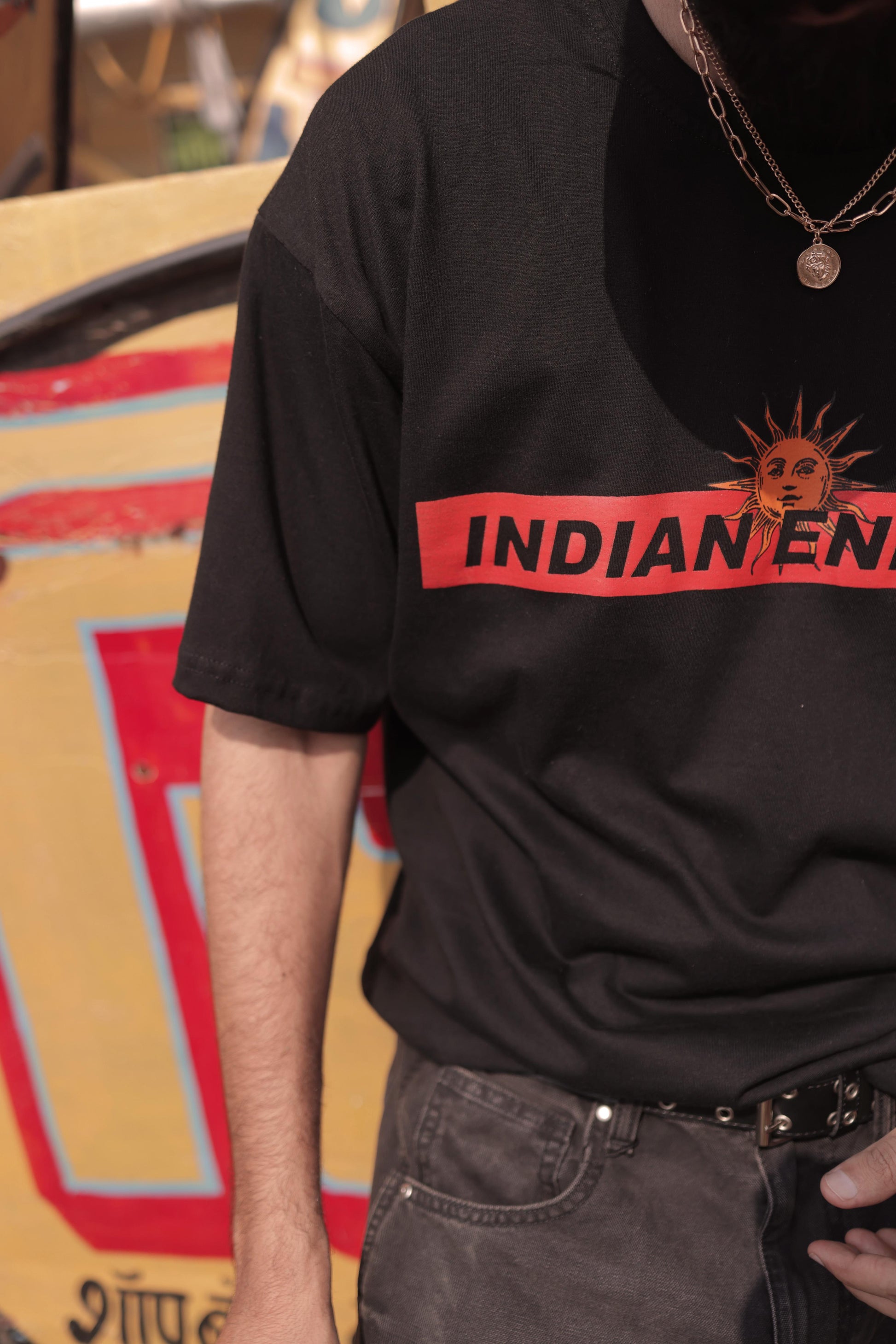 &quot;INDIAN ENERGY&quot; Black Half Sleeve Teeshirt