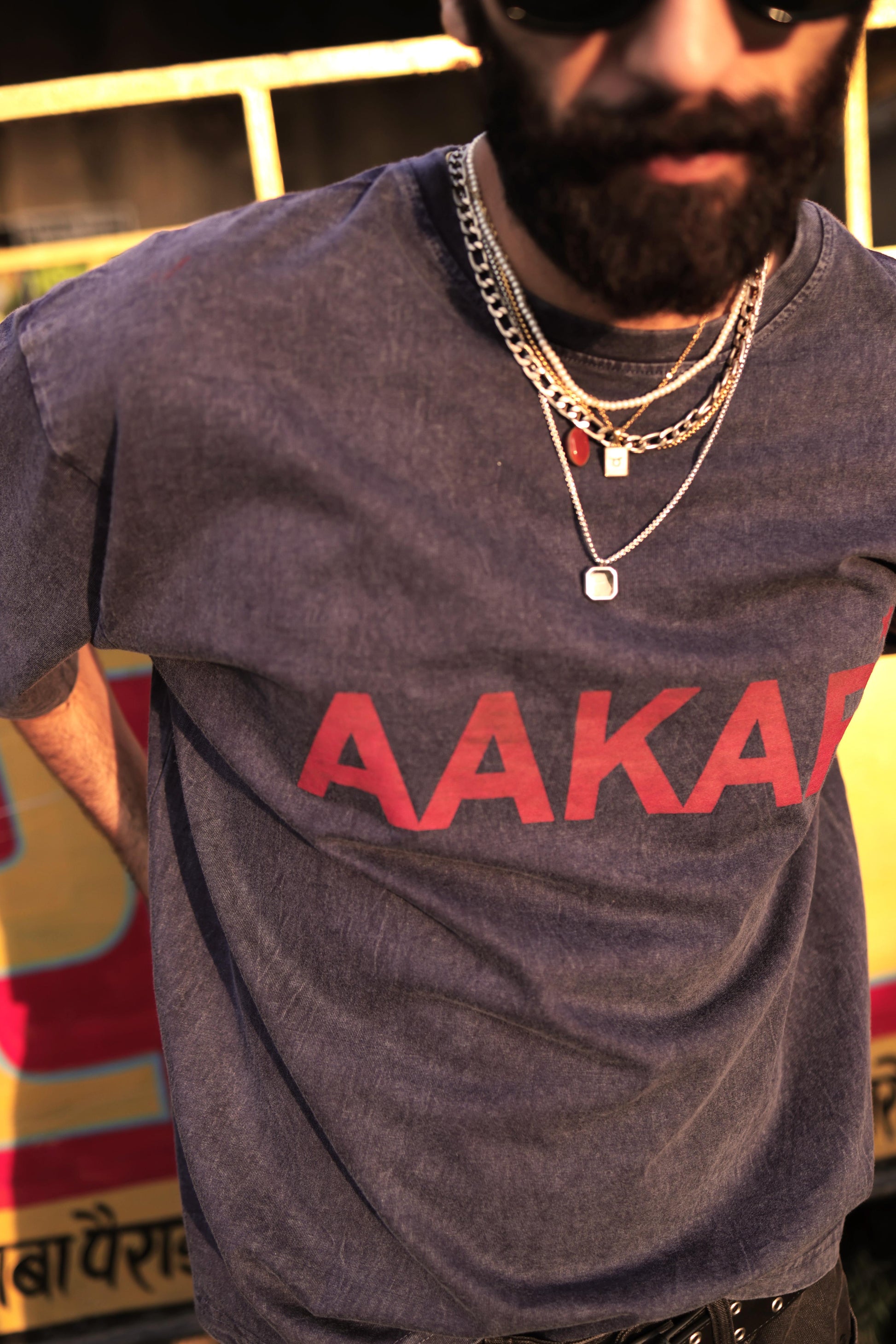 &#39;AAKAR TARO’ Faded Blue Teeshirt