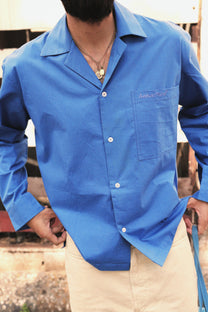 Blue Poplin Logo Overshirt