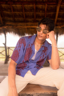 Blue Purple Printed Resort Shirt