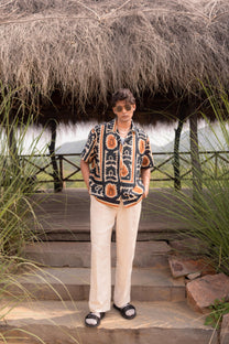 Beige &amp; Navy Printed Shirt