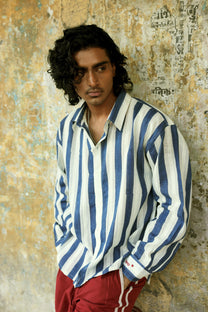 Blue &amp; Cream Hand-Blocked Dobby Shirt