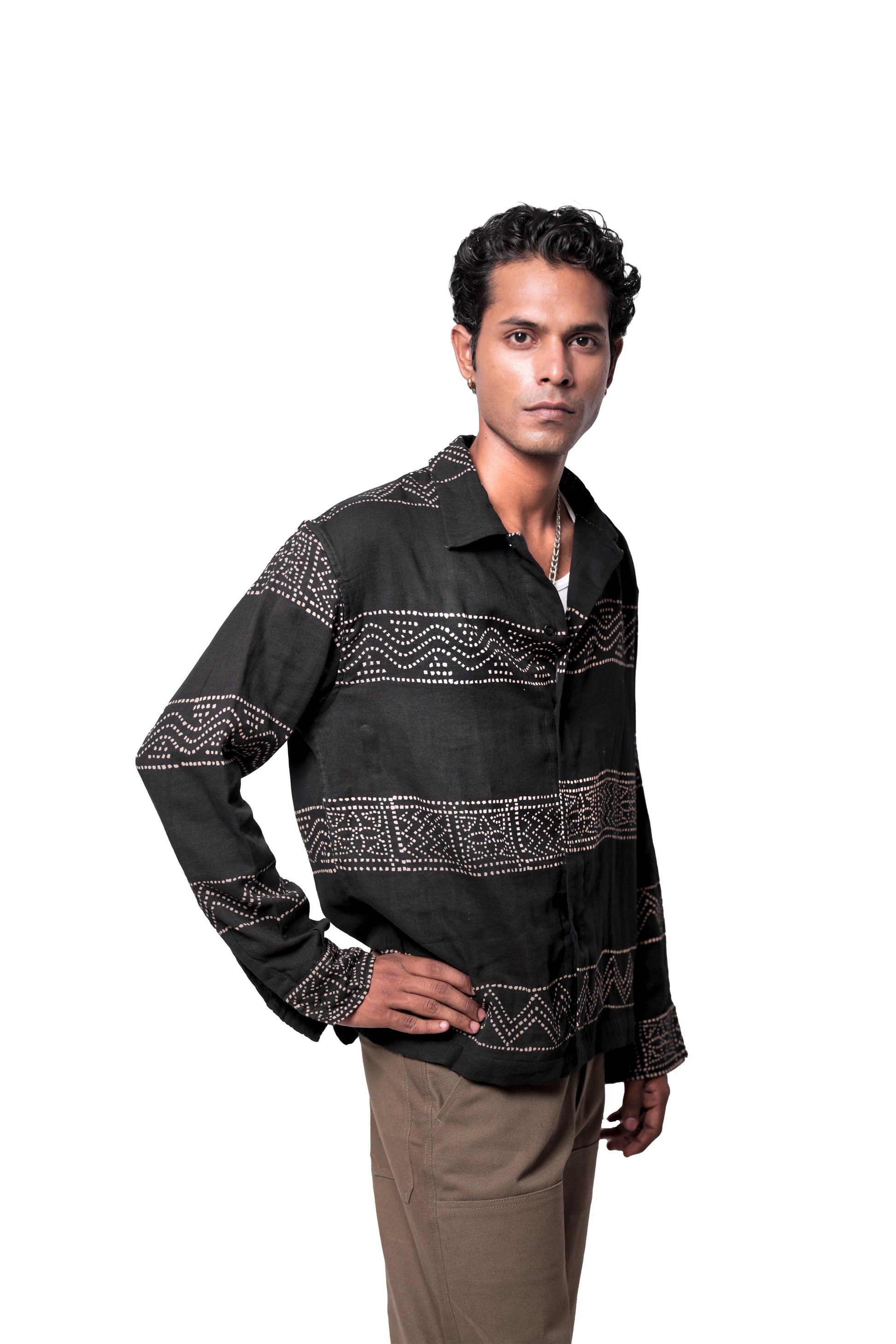 Black Hand-Blocked Panel Shirt