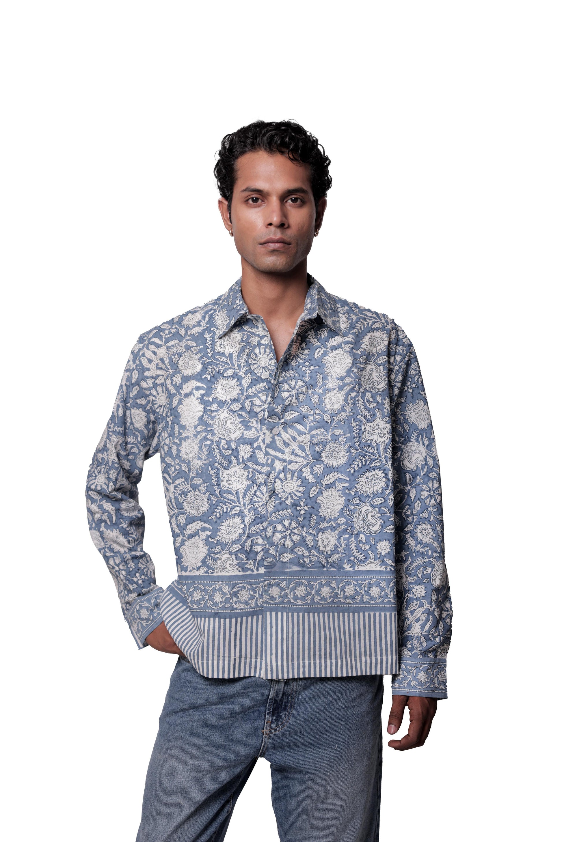 Blue Sanganer Hand-Blocked Shirt